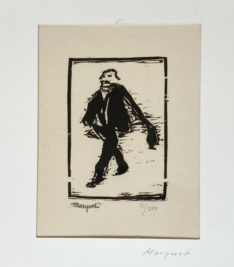Albert MARQUET (1875-1947) - Homme marchant - Bois gravé original, signé au tam…