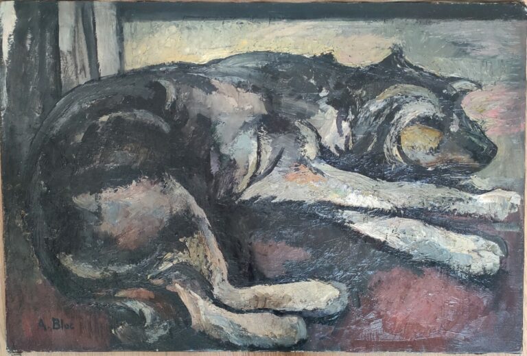 André BLOC (1896-1966) - Chien couché - Huile sur toile, signée en bas à droite…