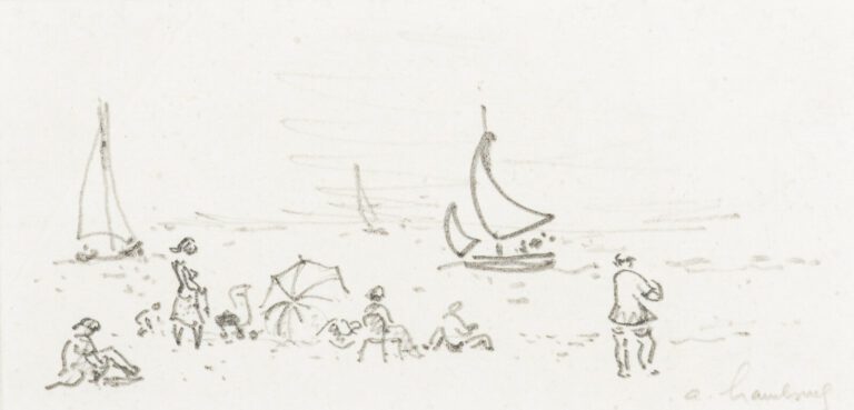 André HAMBOURG (1909-1999) - La plage - Dessin au crayon sur papier, signé en b…
