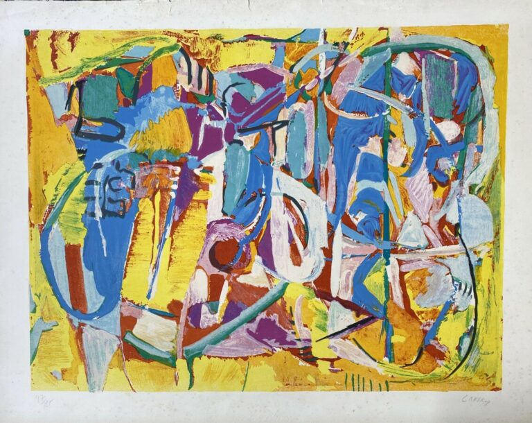 André LANSKOY (1902-1976) - Composition - Lithographie en couleurs sur vélin, s…