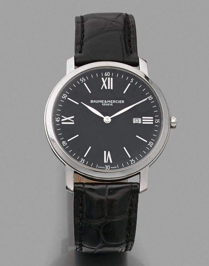 BAUME & MERCIER - BRACELET MONTRE ronde, modèle " Classima ", en acier. Cadran…