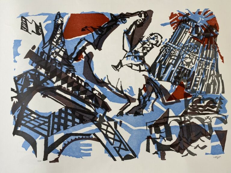 Bernard LORJOU (1908-1986) - Le Cavalier à Paris circa 1980 - Gravure sur bois…