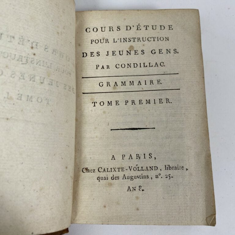 CONDILLAC. Cours d'étude pour l'instruction des jeunes gens. 9 volumes. An VIII…