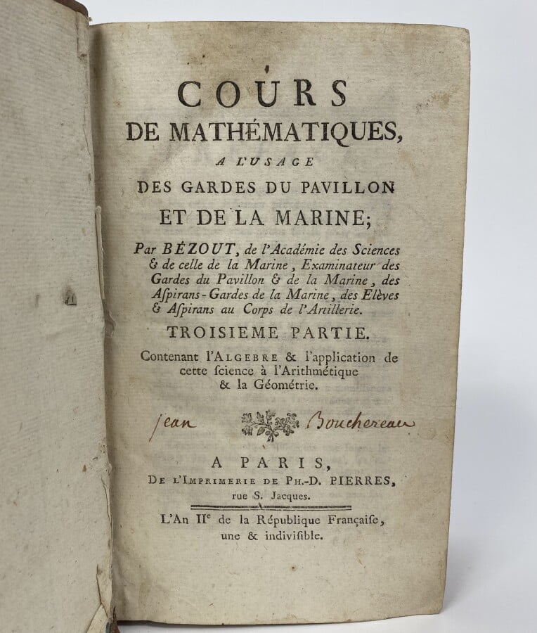 Cours de mathématiques à l'usage des gardes du pavillon et de la marine par M.…