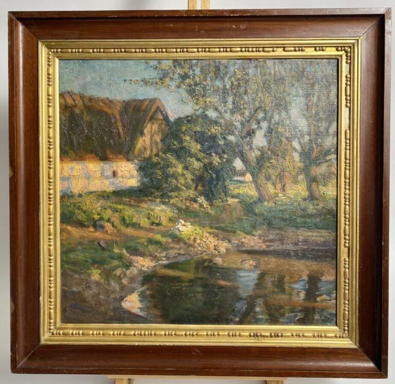 Ecole d'Europe de l'est, la chaumière, huile sur toile