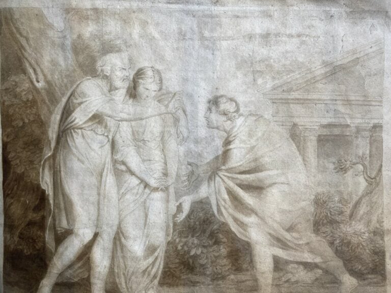 Ecole française début XIXème. Scène mythologique. Lavis d'encre.30 x 37 cm