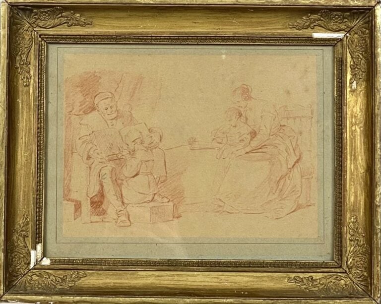 Ecole française. Enfant à la lecture. Sanguine. 16 x 22.5 cm et Louise ABBEMA.…