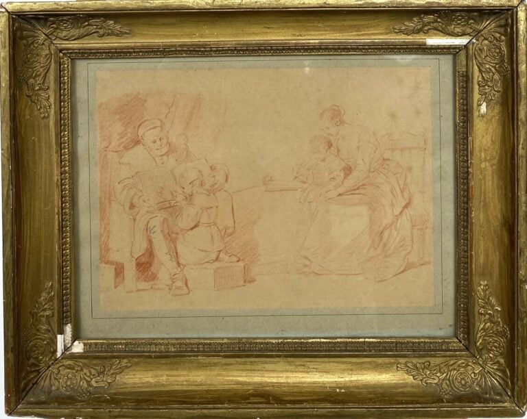 Ecole française. Enfant à la lecture. Sanguine. 16x22.5cm