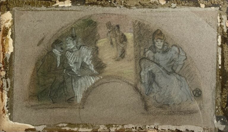 Ecole française XIXème siècle. Dans le goût de Toulouse-Lautrec. - Scène galant…