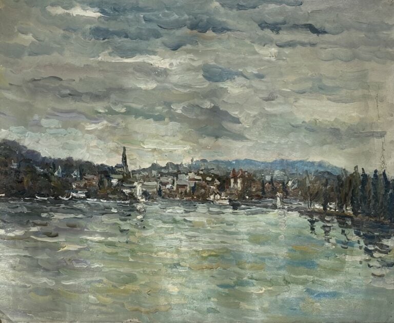 Ecole française XXème siècle - "Bord de Loire" - Huile sur toile (Sans châssis)…
