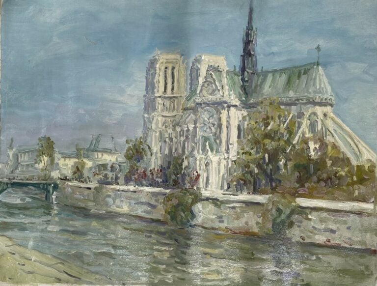 Ecole française XXème siècle - "La Seine et Notre-Dame" - Huile sur toile (Sans…