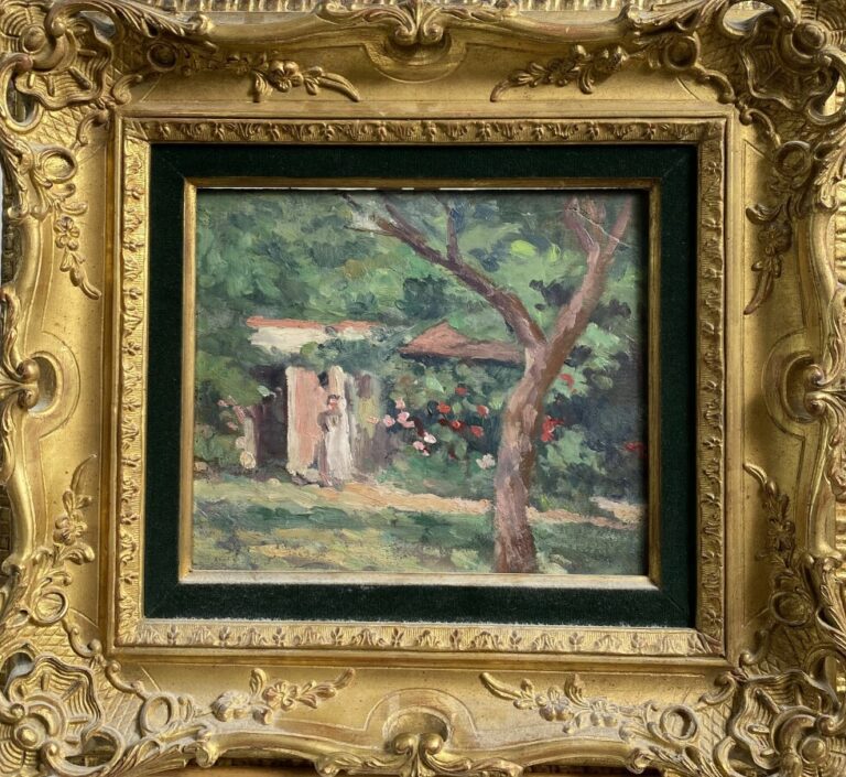 Ecole française XXème siècle - Le jardin - Huile sur panneau - 19 x 23 cm