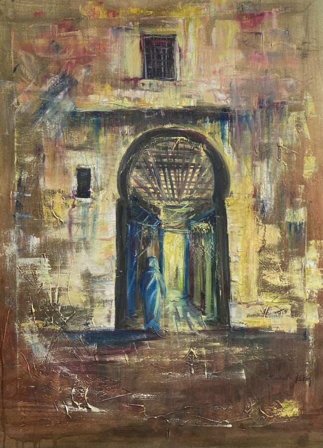 Ecole orientaliste. La porte. Huile sur toile. Non signée. 95 x 70 cm