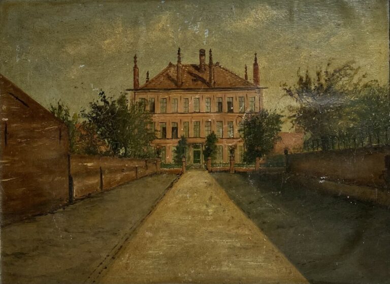 Ecole XXème siècle - La maison - Huile sur carton - 26 x36 cm