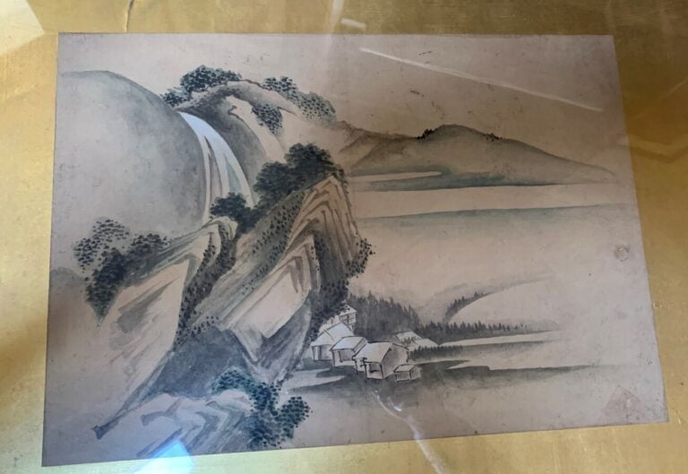 Encre Japonaise « la rivière » 44x27cm et « paysage à la cascade » aquarelle et…