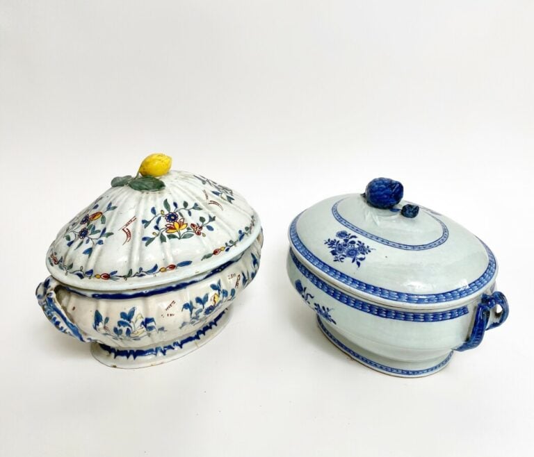 Ensemble de céramiques comprenant : 2 soupières, , boîte à compartiments, petit…