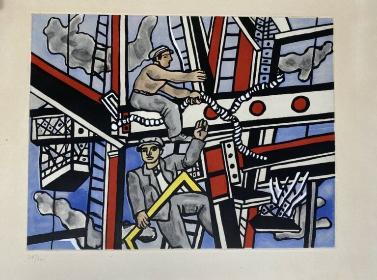 Fernand LÉGER (1881-1955) ( d'après) - Les constructeurs , - Aquatinte en coule…