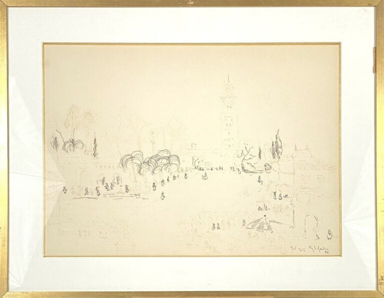 G. Lefevre. La place. Encre signée en bas à droite. 41 x 57 cm