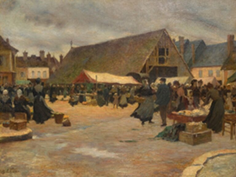 Gaston LHUER (1868-1915) - Marché breton - Huile sur toile, signée en bas à gau…
