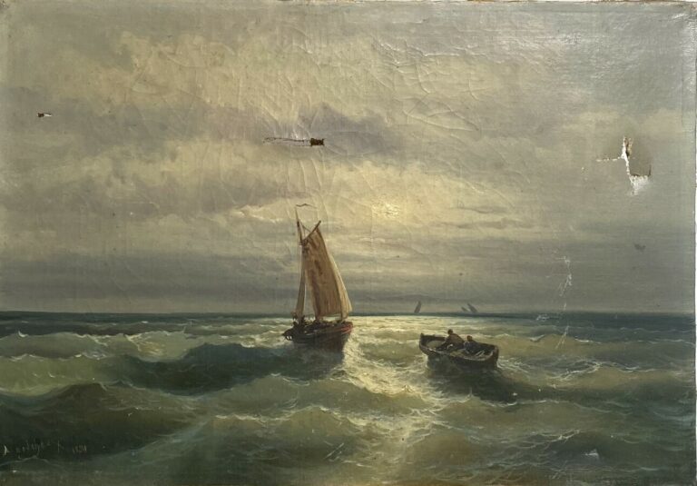GODCHAUX (XIXème-XXème) - Barque sur une mer agitée - Huile sur toile - Signée…