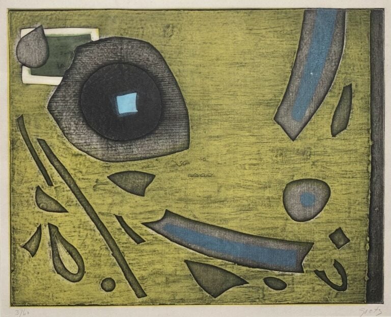 Goetz. Composition surréaliste sur fond vert. Lithographie signée et numérotée…