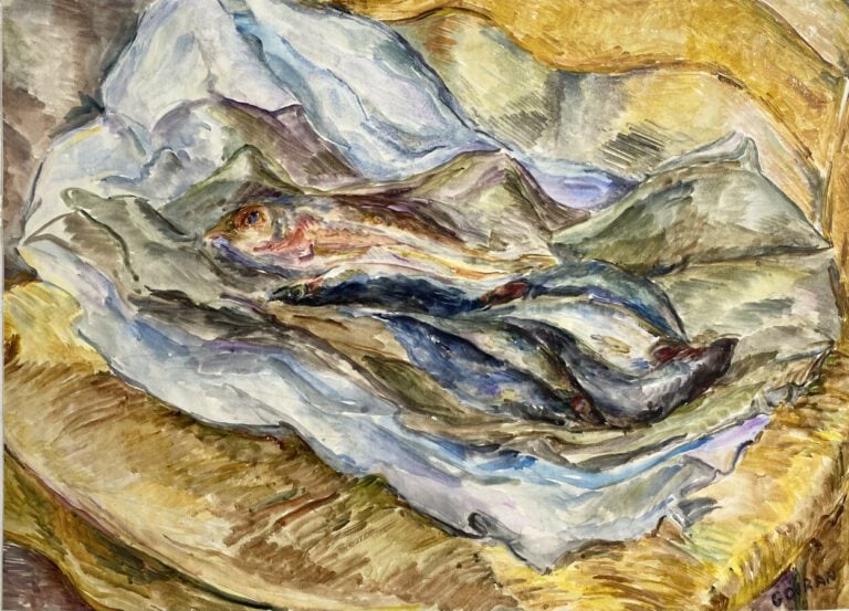 GOIRAN "Nature-morte aux rougets", aquarelle sur papier , 28 x 41 cm, et "natur…