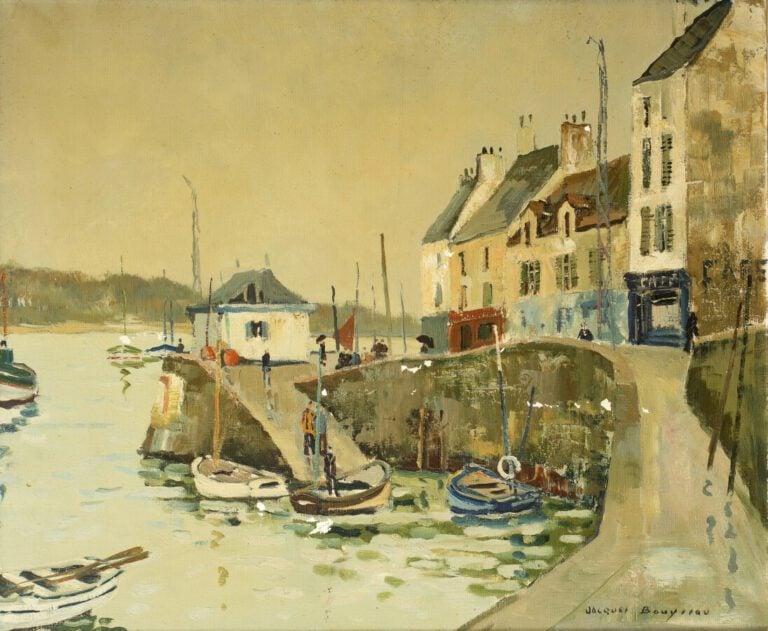 Jacques BOUYSSOU (1926-1997) - Pluie au Conquet - Huile sur toile, signée en ba…