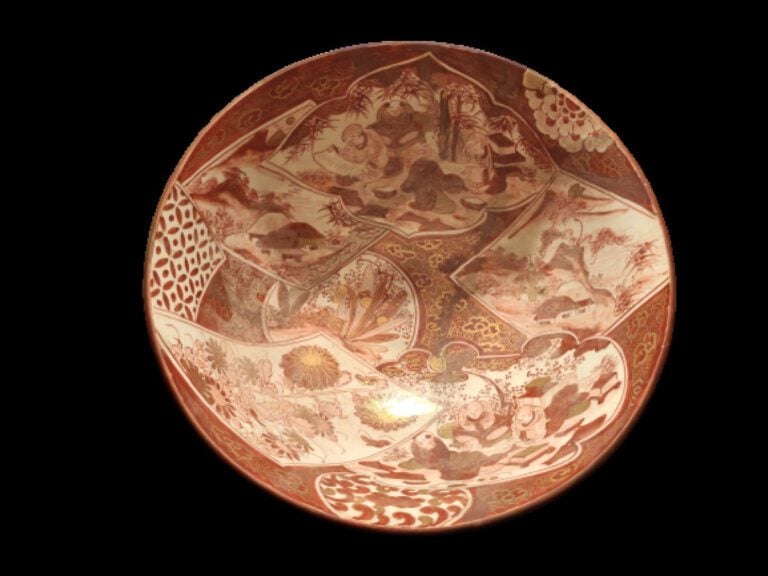 JAPON. - BOL EN PORCELAINE JAPONAISE à décor de lettré et paysage dans des rése…