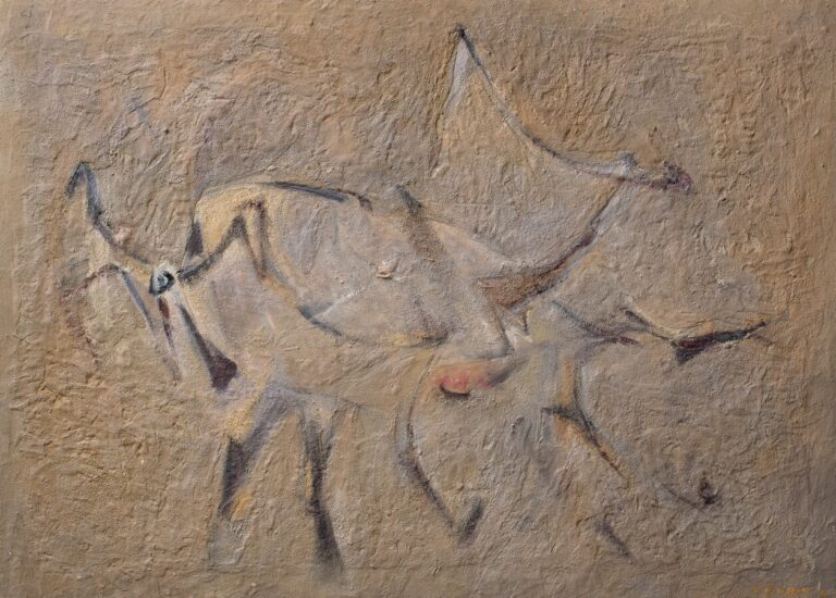 Jean BRISSON- DUVAL (1931-1999) - Les antilopes, 1975 - Technique mixte sur pan…