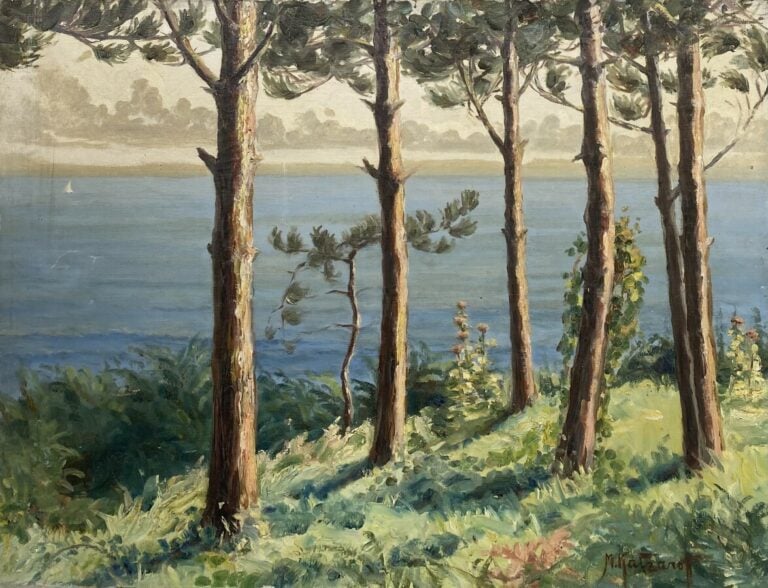 JEROME BOST - - Mer , - pastel à l'huile sur toile, signé et daté au dos - 55x5…