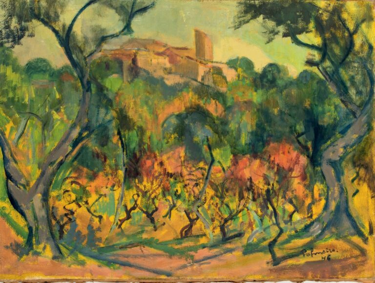 José PALMEIRO (1901/03-1994) - Paysage avec un château, 1946 - Huile sur toile,…
