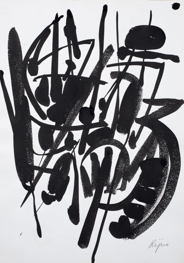 Ladislas KIJNO (1921-2012) - Composition,1960 - Crayons de couleurs sur papier,…