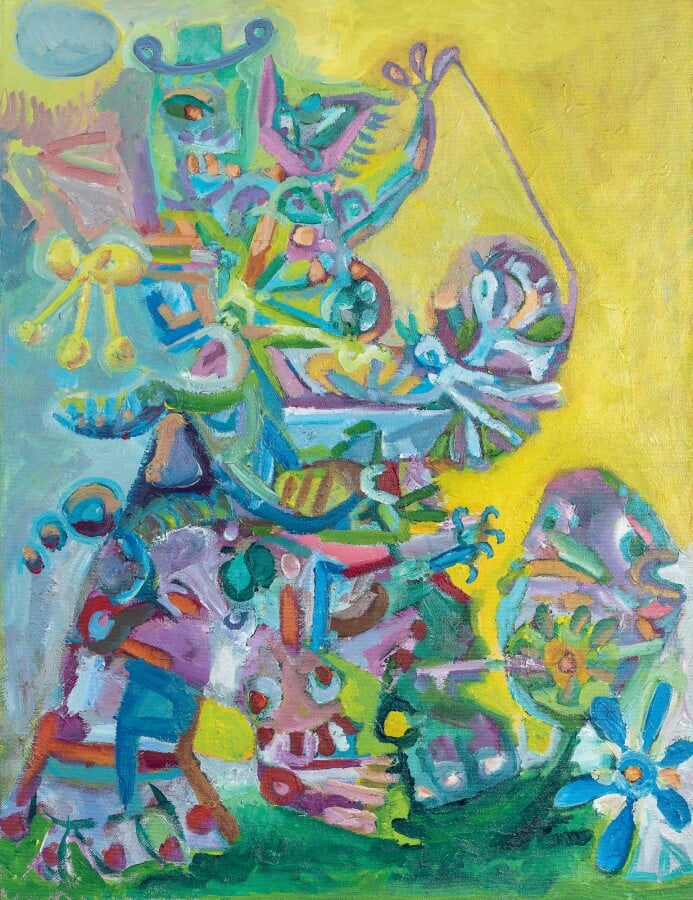 Laurent DUVAL (1966-) - Katchine ; L'artiste poisson - 2 acryliques sur toile,…