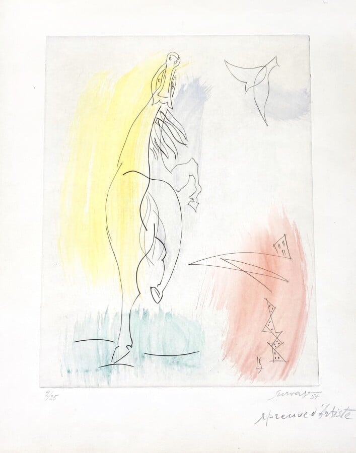 Léopold SURVAGE (1879-1968) - Cheval dressé sur ses pattes arrières, 1954 - Eau…