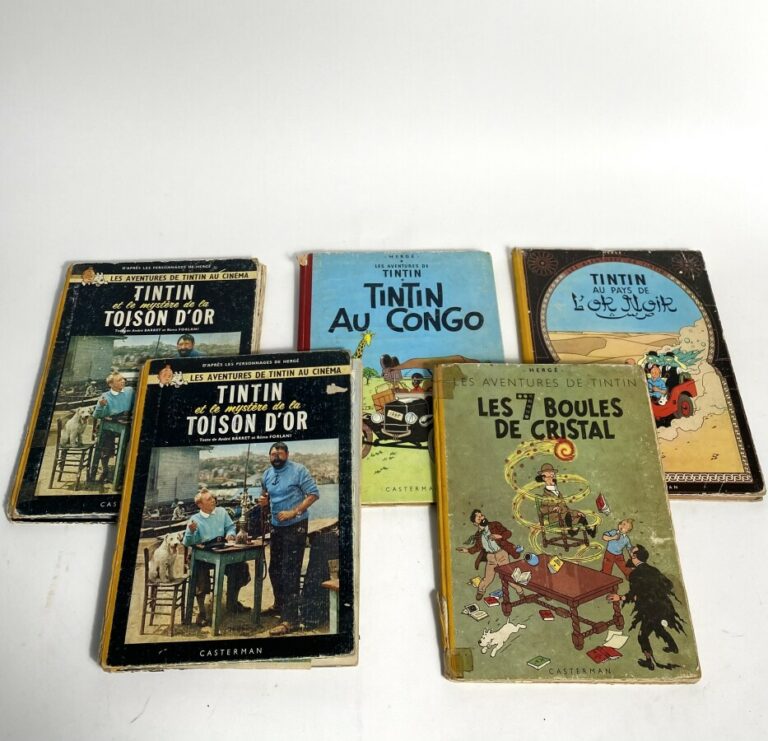 Lot de 5 albums de Tintin : Tintin et le mystère de la toison d'or (1962), Tint…