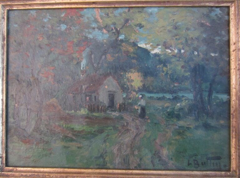 Louis BATTIN . La chaumière. Huile sur carton. signé en bas à droite.15.5 x 21.…