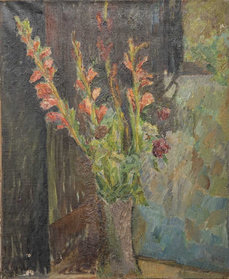 Michel KIKOINE (1892-1968) - Les iris roses, 1913-1914 - Huile sur toile, signé…