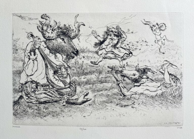 MOREH. Composition surréaliste. Gravure signée, datée et numérotée 27/100. 39.5…
