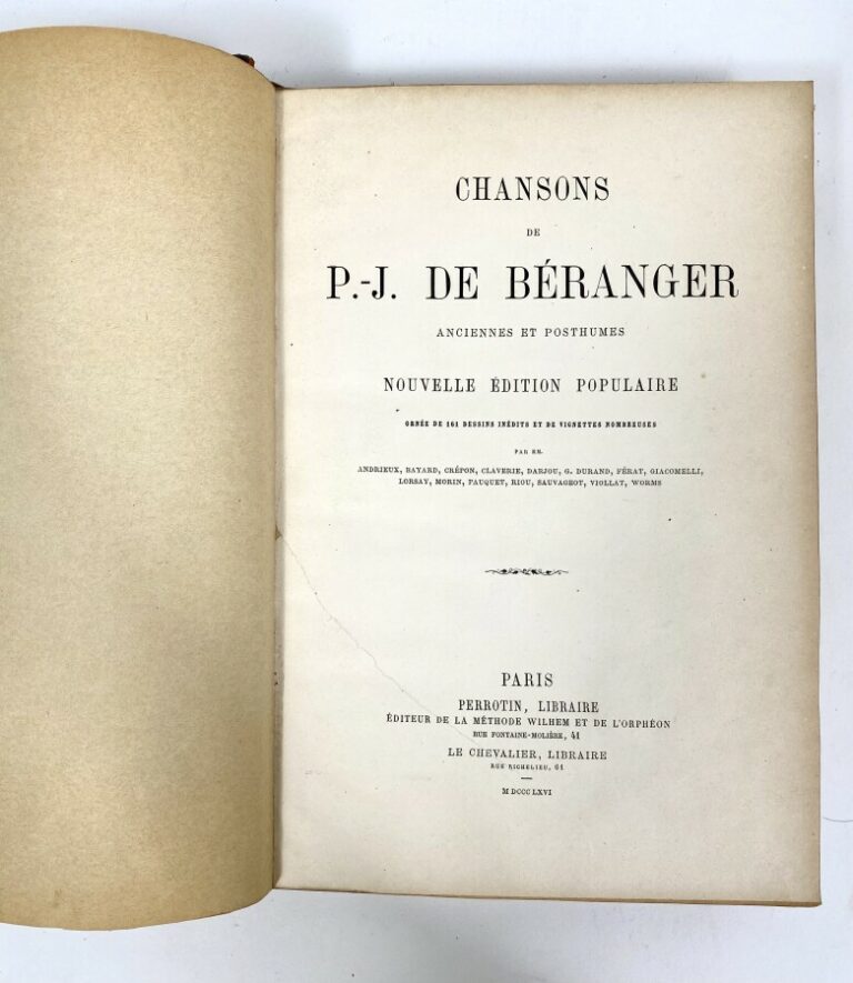 P.J. de BERANGER. Chansons anciennes et posthumes. 1866, Perrotin, Paris
