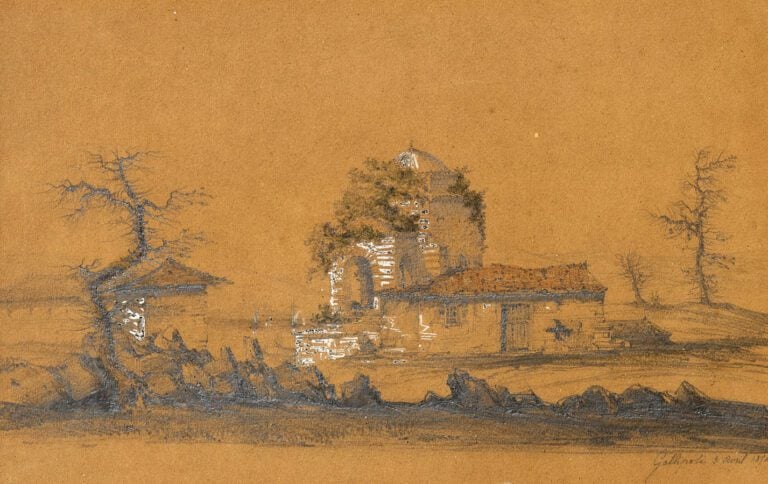 Paysage - Ecole française 19ème - Mine de plomb, crayon de couleur et rehauts d…