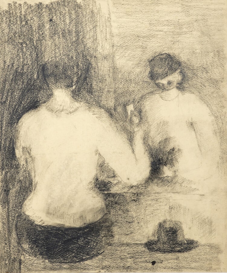 Pierre TAL COAT (1905-1985) - Deux joueurs de cartes; 1927 - Fusain sur papier,…