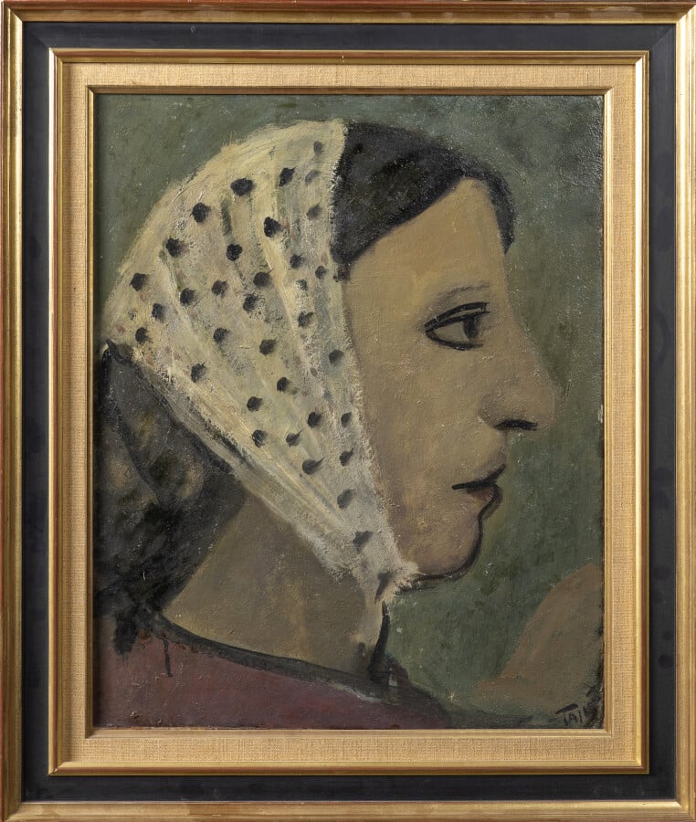 . Pierre TAL COAT (1905-1985) - Femme au fichu, 1934 - Huile sur panneau parque…