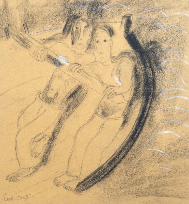 Pierre TAL COAT (1905-1985) - Les rameurs - Crayon, fusain et rehauts de craie…