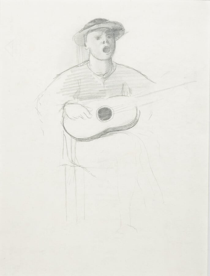 Pierre TAL COAT (1905-1985) - L'Homme à la guitare, 1932, - Dessin au crayon su…