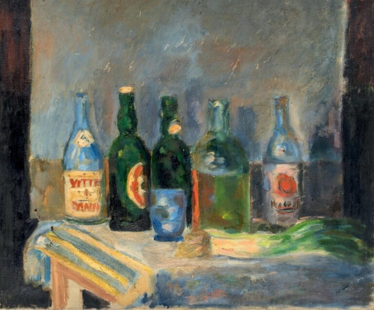 Pierre TAL COAT (1905-1985) - Nature morte aux bouteilles, - Huile sur toile, s…