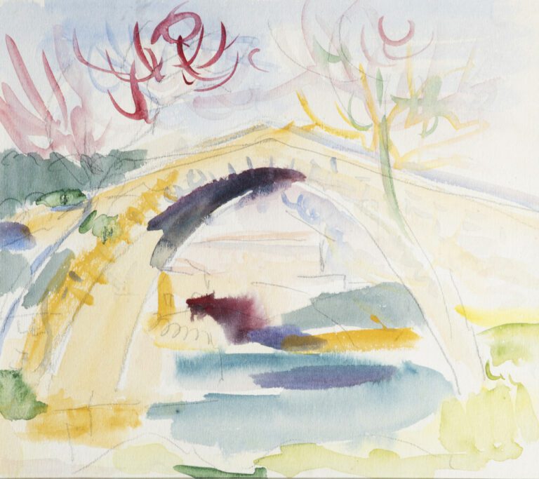 Pierre TAL COAT (1905-1985) - Paysage au pont - Aquarelle sur papier - 18x 20,5…