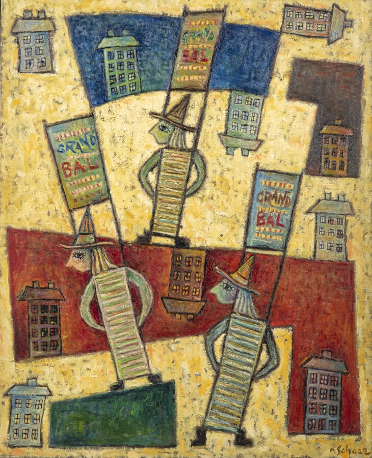 Pinchas SHAAR (1923-1996) - Composition avec des personnages, 1955 - Huile sur…