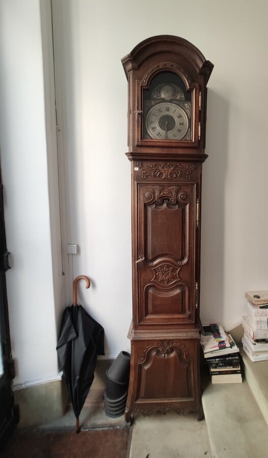 Régulateur de parquet en chêne, cadran en étain, (vendu en l'état) - Haut : 230…