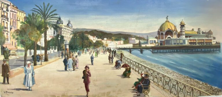 S TROUP? " La promenade des Anglais " huile sur toile sbg, 43 x 100 cm