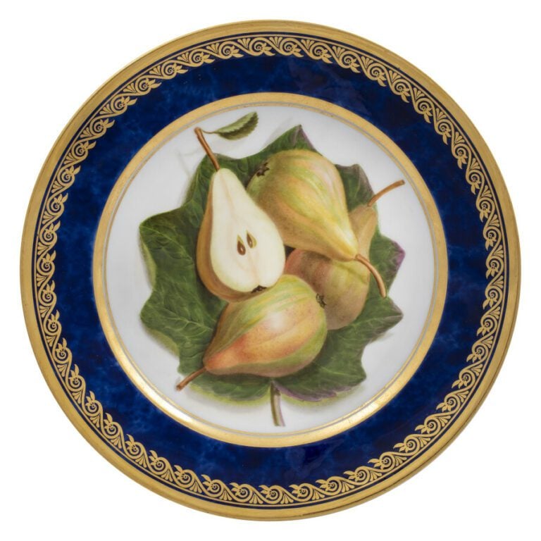 SEVRES - 6 assiettes du service de la duchesse de Berry, décor polychrome de po…